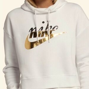 Nike Rally White Hoodie Metallic Logo Sweater LARGE